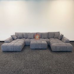 Luxury Oversized Lounge Style U-Shape Modular Double Chaise Sectional Sofa Couch with Ottoman