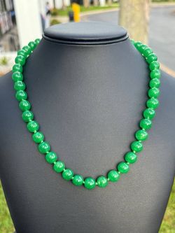 Antique Jewelry 14k solid yellow gold lock 24” Natural Round Green Burmese Beads Jade jadeite Necklace