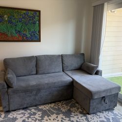 Modern 3-Seater Pull Out Sofa Bed - L Shaped Sofa Couch with Storage Chaise