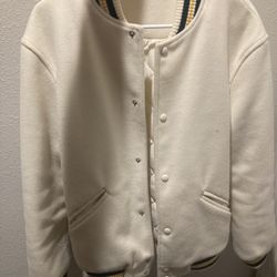 Zara Varsity Jacket Size Small - Cream With Black And Yellow Stripe On Cuffs , Sold Out!