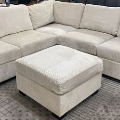New 99x99 Corduroy Sectional Couch With Ottoman : Free Delivery 