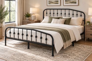 Black Metal Bed Frame with Ball Finials