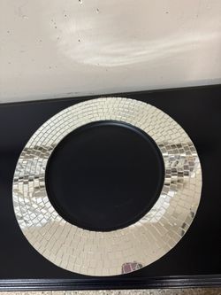 Beautiful Decorative Mirrored Plate With Black Base 13”