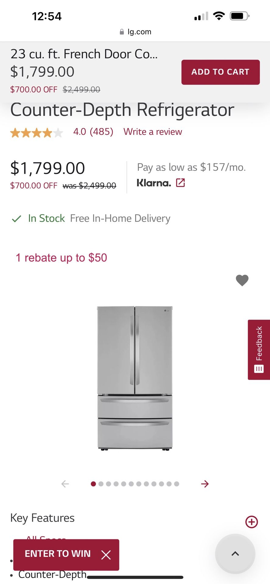 LG 4 Doors Counter Depth Refrigerator