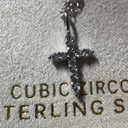 Diamond Cross Pendent With 925 Silver Necklace And 925 Solid Silver Pendent 