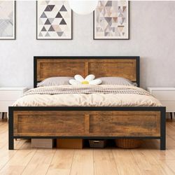 NEW IN A BOX-Queen Size Platform Bed Frame with Wooden Headboard and Footboard, Heavy Duty Steel 13 Slat Support(1000LBS), Under Bed Storage, No Box S