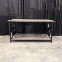 Gray Wood Industrial Metal Console Table with Shelf