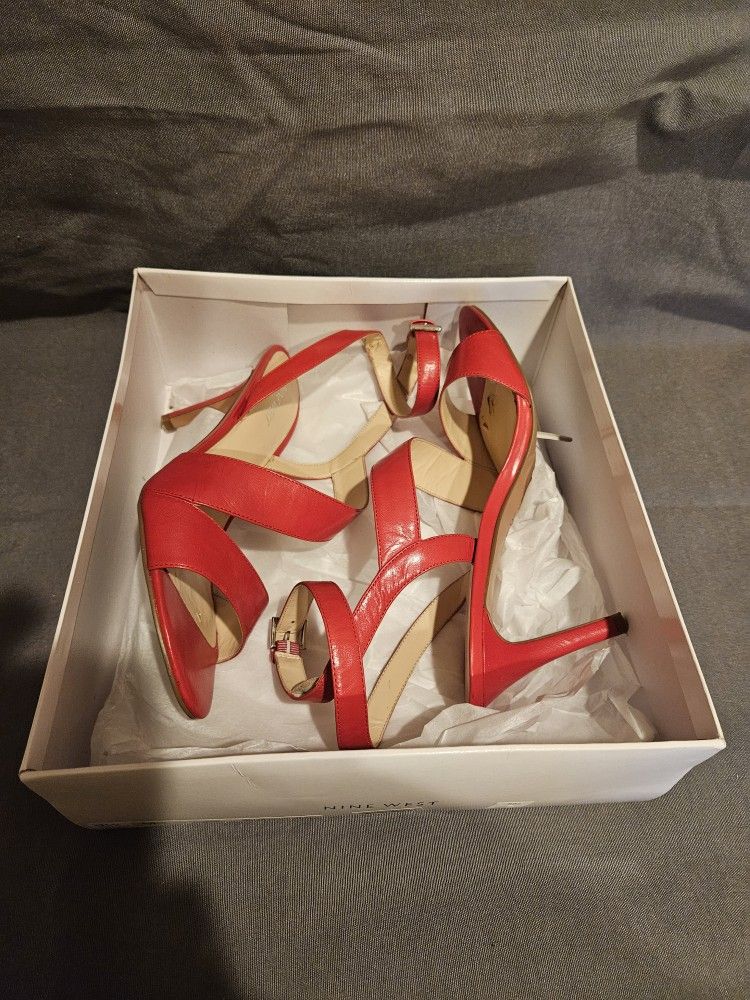 Red Ankle Strap Heels - Nine West