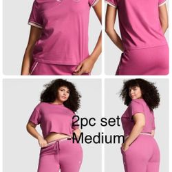 Victoria’s Secret Pink Red Violet 2pc flare pants & v-neck tee shirt size Medium