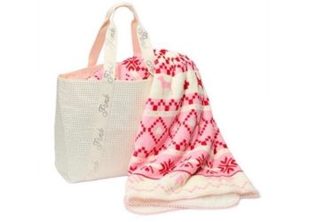 BNIB VS PINK SHERPA Blanket w/Bling Tote 60”x50”