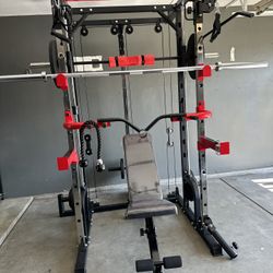 Smith Machine 100 | Adjustable Bench | 245lb Cast Iron Olympic Weights | 7ft Olympic Bar | Fitness | Gym Equipment | FREE DELIVERY 🚚 