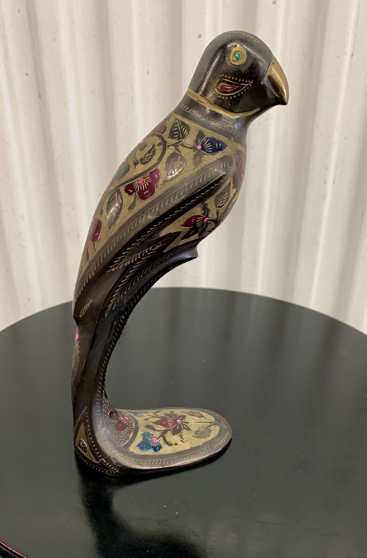 Vintage mid-century engraved solid brass parrot