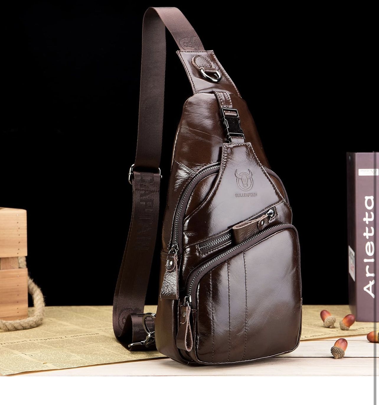 LUKZIJAES Genuine Leather Sling Bag for Men