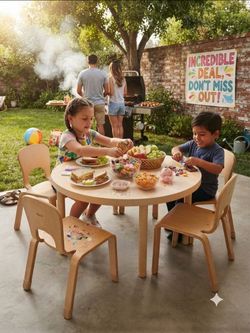 🏫 RARE Professional-Grade School Wood Table & 4 Chairs Set – Heavy Duty! ✨