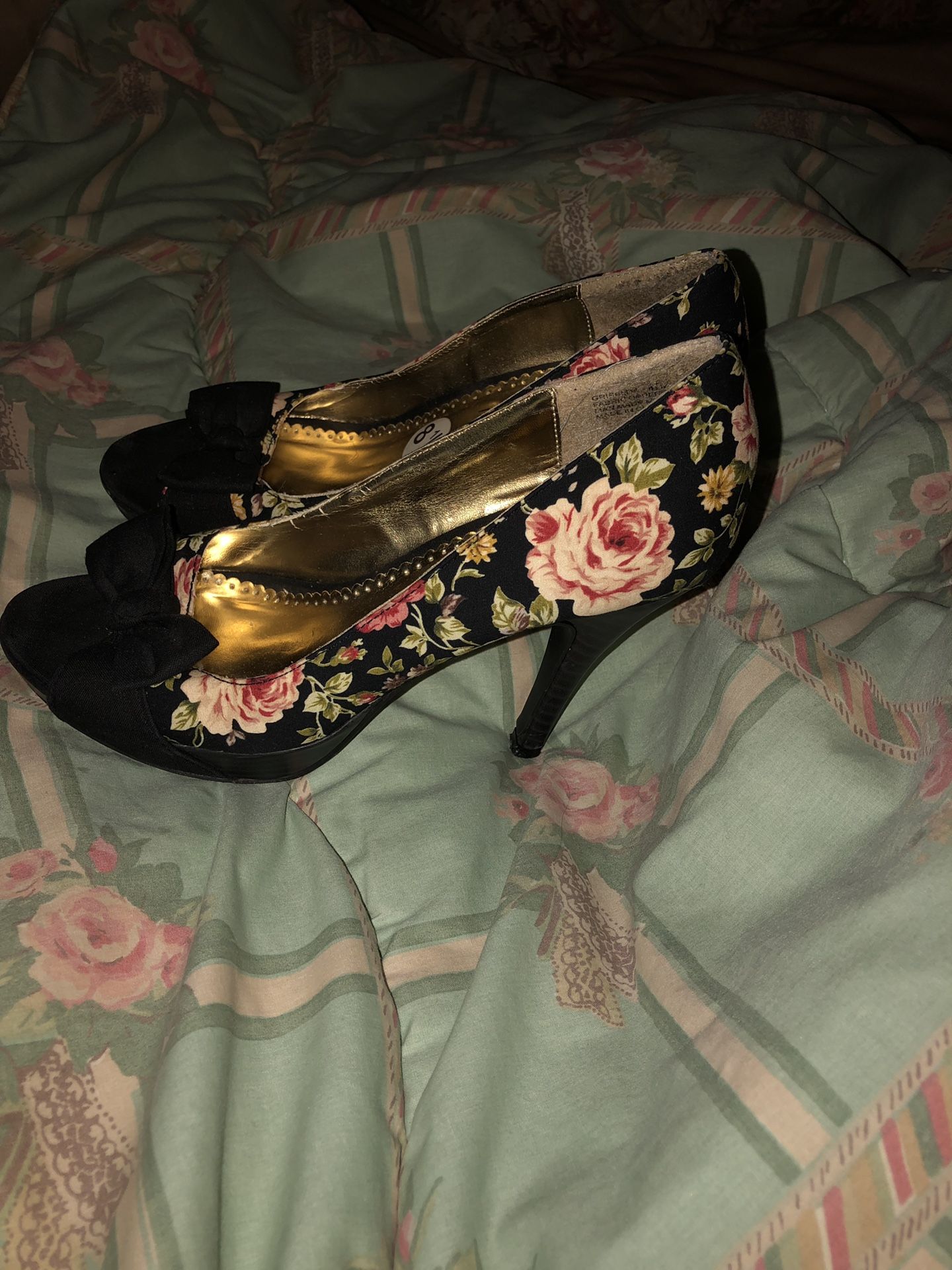 Rose print heels