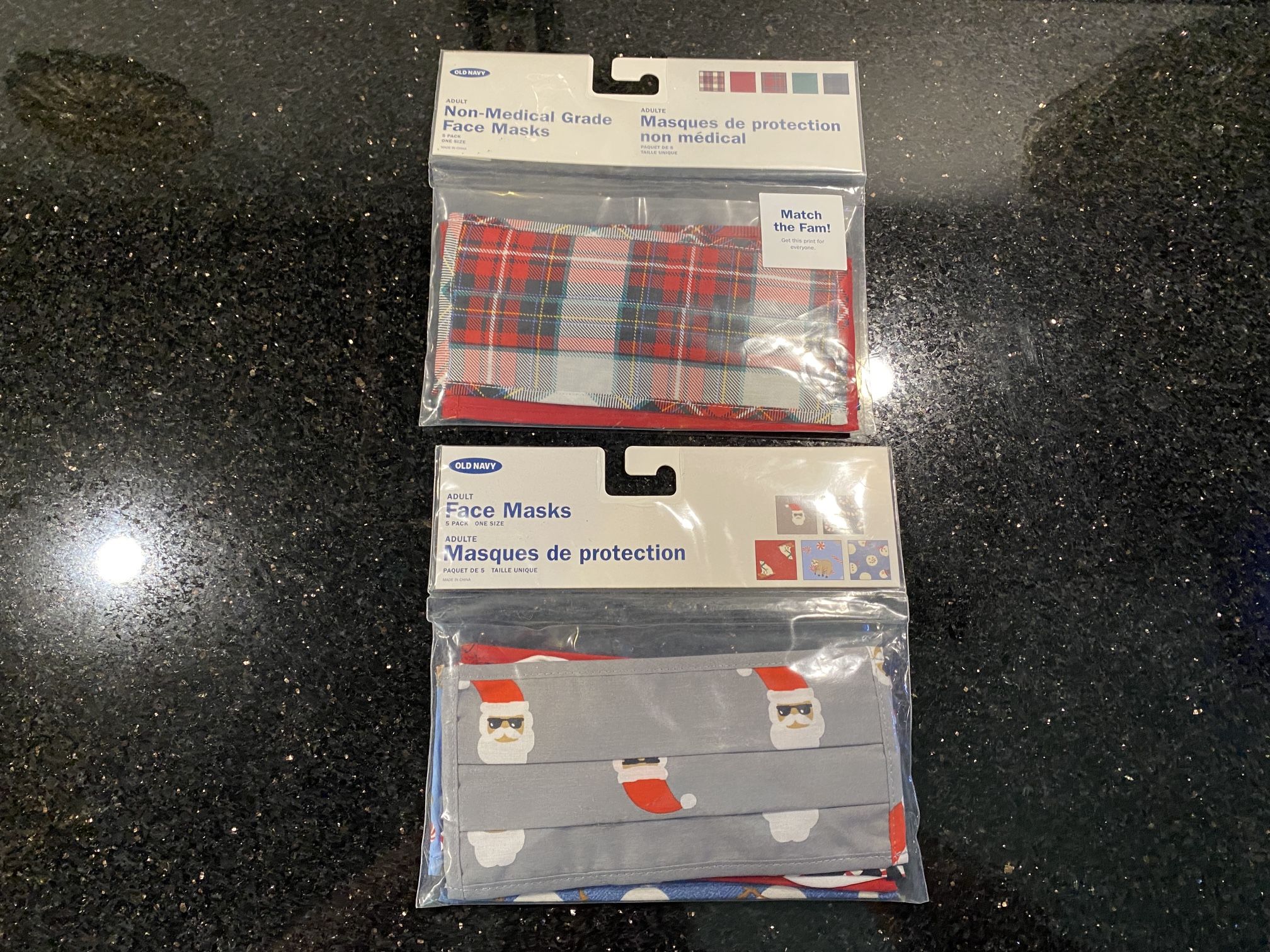 2 Old Navy 5-pk Non-Medical Grade Face Masks Adult One Size Cotton Machine Wash