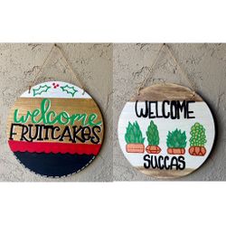 ✨Black Friday Sale!! PLUS Bundle Sale Offer! Double-Sided Christmas & Welcome Wood Door Sign – Handmade Decor