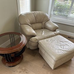 Leather Chair, Ottoman and Coffee Table