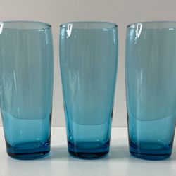 Teal Blue Drinking Glasses Set of 3