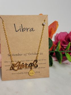 12 Constellation Zodiac Old English Letter Sign Pendant Necklace Astrology, Libra