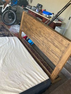 Queen bed frame, solid wood with mattress, clean in good condition