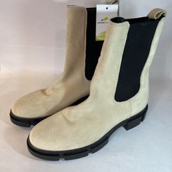 Cruza Tendencies Suede Chelsea Boots Cream Sz 8 Lug Sole Mid-calf Pull On NWT