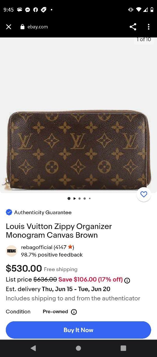 LOUIS+VUITTON+M42616+Monogram+Canvas+Zippy+Wallet+-+Brown for sale
