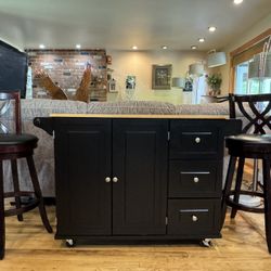 Kitchen island cart Come with 2 Bar Stools - swivel ( Extra Counter Space).