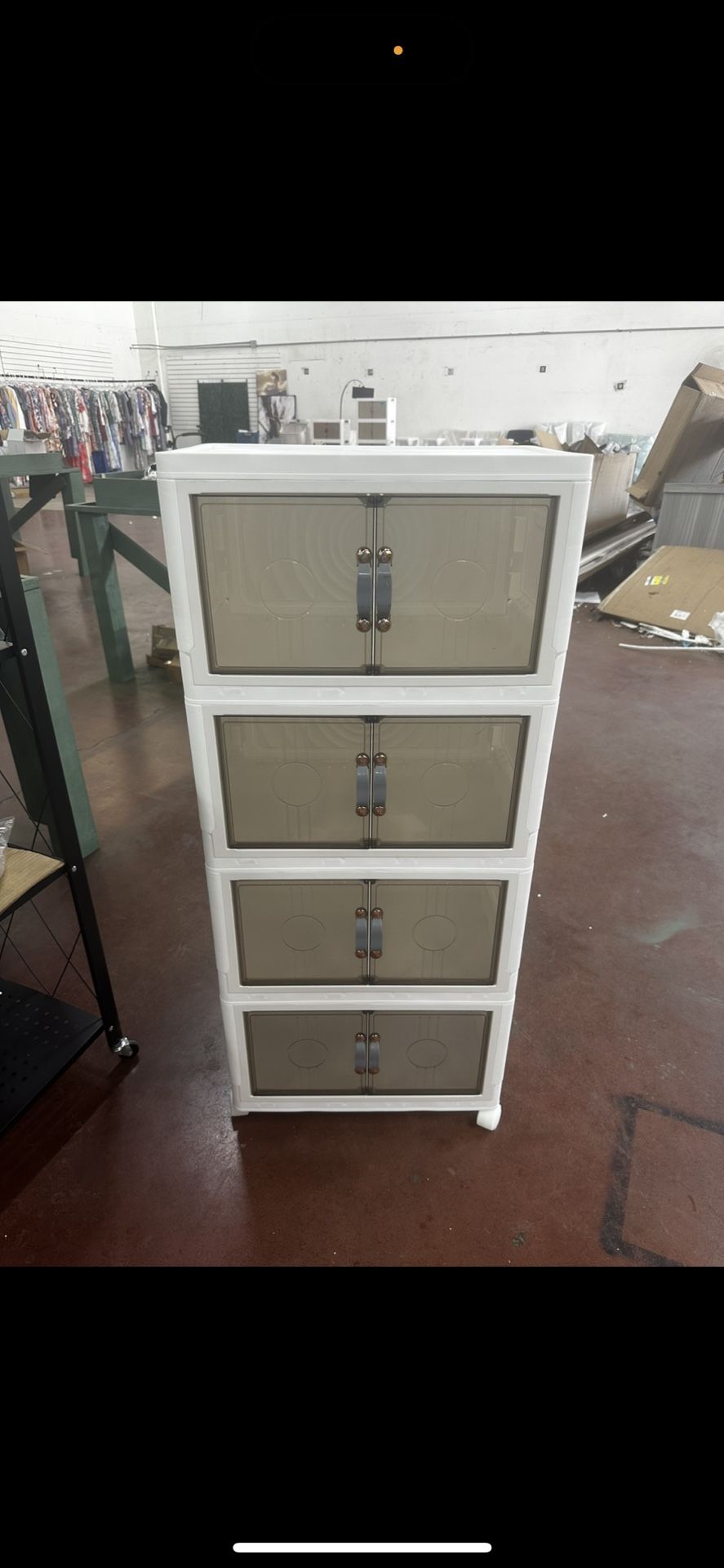 4 Tier Stackable Bins with Lid, Plastic Collapsible Cabinet Foldable Folding Box Organizer/Storage Container Cart