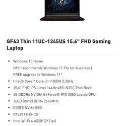 GF63 Thin 11UC-1245US 15.6" FHD Gaming Laptop