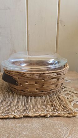 Vintage pyrex Woven Basket with Glass Lid
