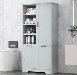 Assembled New 68" Bathroom Storage Cabinet with 2 Laundry Hamper