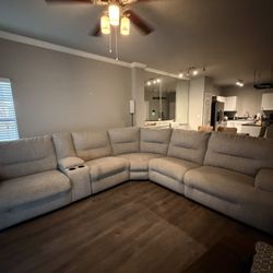 Large Grey Couch With 3 Electric Reclining Seats