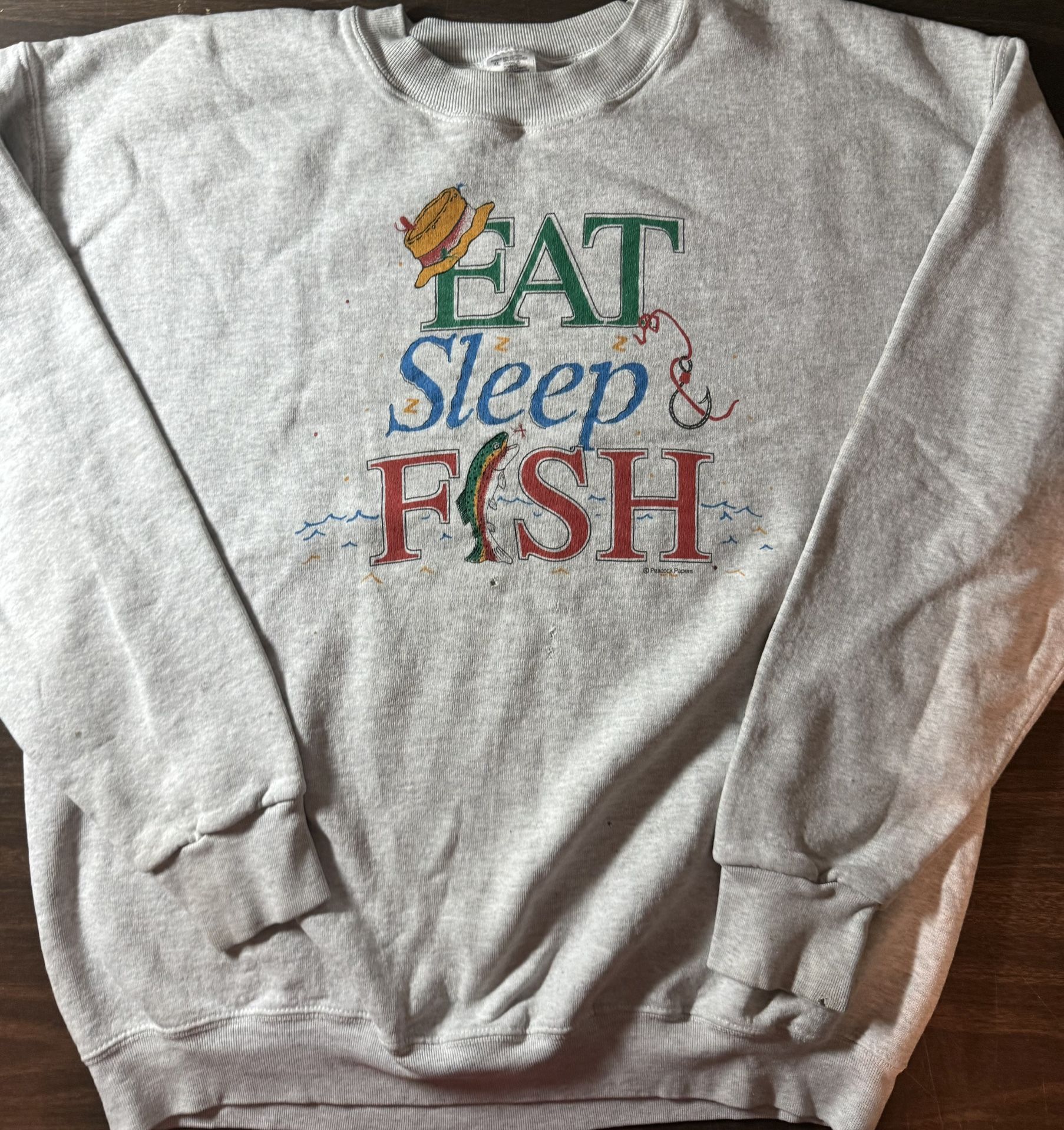 Vintage 1990's Eat Sleep Fish Sweatshirt Crewneck Men's XL Funny Novelty USA