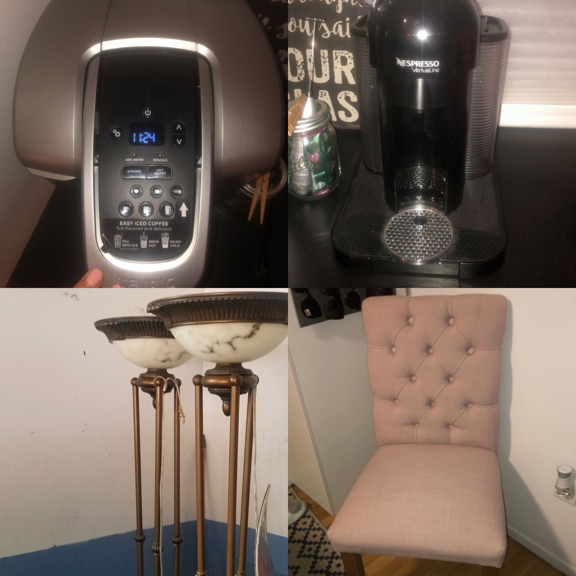 Chairs, lamps, kuerig, Nescafé