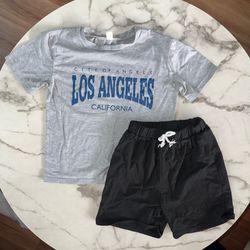 Kids Los Angeles Gray Graphic Tee with Black Drawstring Shorts