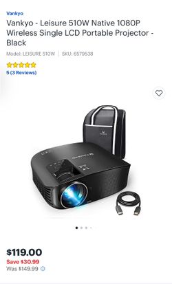 Vankyo - Leisure 510W Native 1080P Wireless Single LCD Portable Projector - Black