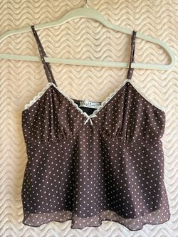 Brown Polka Dot Lace Trim Cami Top
