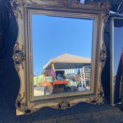 Vintage Wall Hanging Mirror Gold 29” X 24”