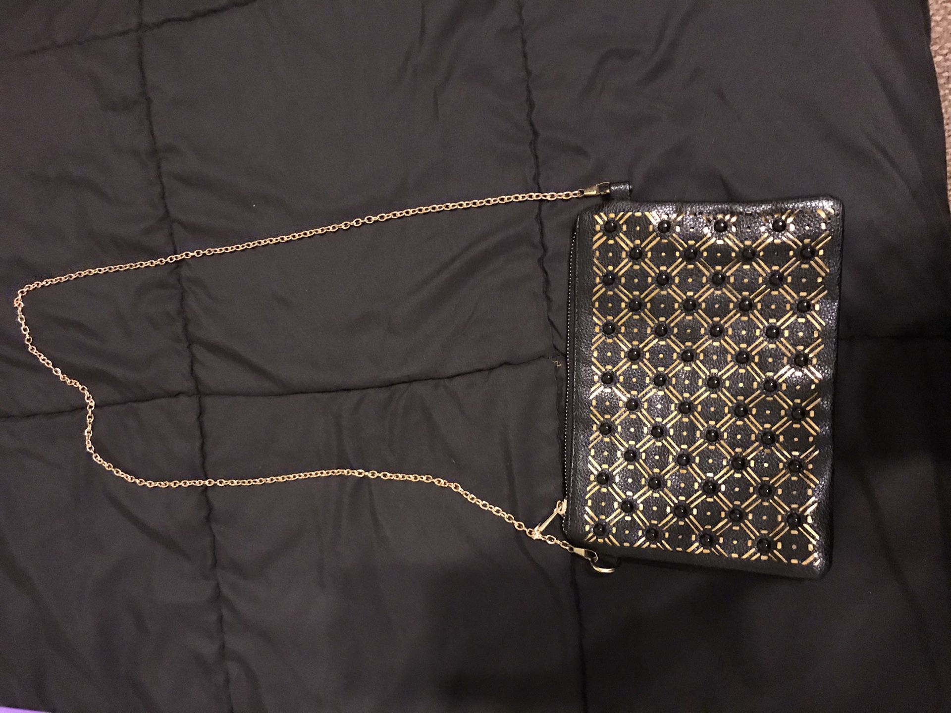 Expressions nyc crossbody black gold purse with removable chain strap