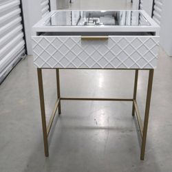 Mirror Top White Nightstand with Drawer