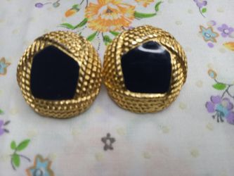Vintage Gold & Navy Clip-On Earrings