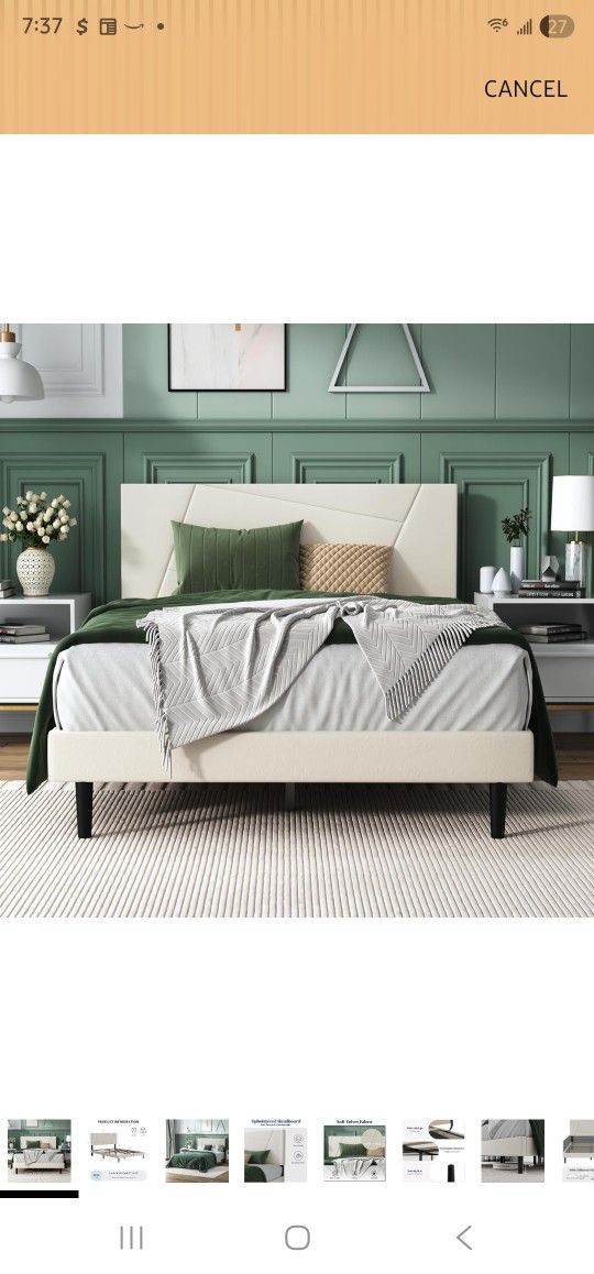 IOILORI Full Size Bed Frame, Full Platform Bed Frame with Velvet Upholstered Headboard, Geometric, Sturdy Frame and Wooden Slats, Noiseless, No Box Sp