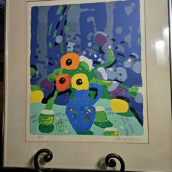 Vintage Oil On Canvas Painting " Blue Vase " Signed by Artist JEN PANG ( PONG ZHEN) 24"×28.5"