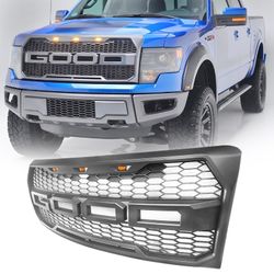 Fit 09-14 Ford F-150 R Style Front Bumper Upper Hood Mesh Grille ABS Matte Black