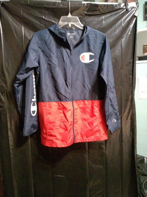 Champion Jacket Youth Large Windbreaker Full Zip M Red Blue Pockets.