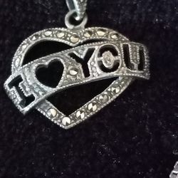 Sterling Silver I Love You Charm And Necklace 