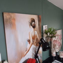 Antique Clock, Wall Lamp, Portrait Painting 