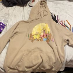 Beige Cartoon Character Print Hooded Sweatshirt