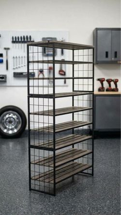 Metal and Wood Shelving Unit